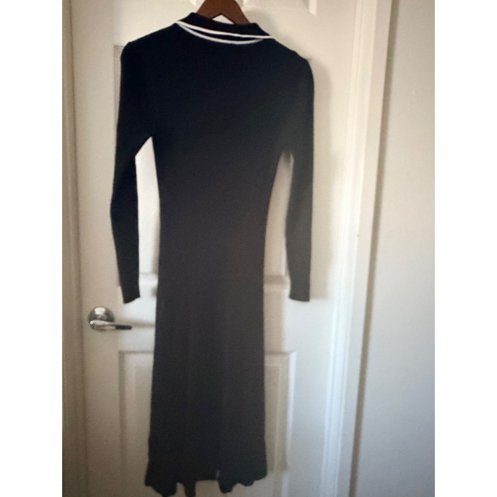 Halogen Womens Black Ribbed Knit Polo Midi Dress Long Sleeve White Trim Size S - Picture 4 of 4